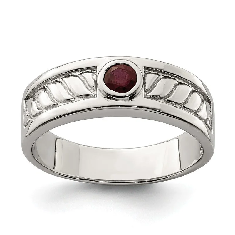 Simple Diamond Engagement Ring with Split Shank-Sterling Silver Men's Bezel Ruby Textured Band Ring