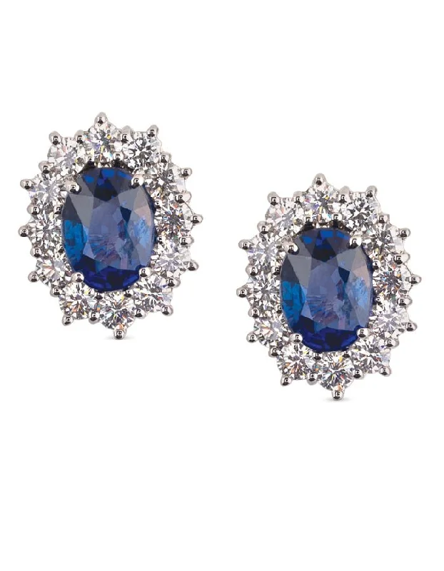 Handmade Earrings with Gemstones-18k White Gold, Sapphire and Diamond Earrings