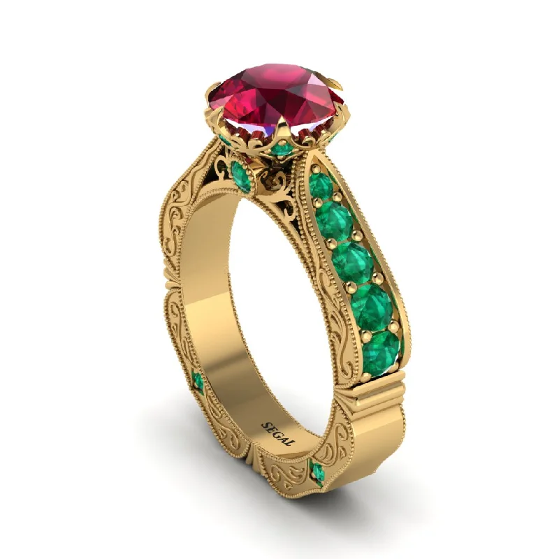 Simple Engagement Ring with Oval Sapphire Gemstone-Ruby Victorian Scroll Engagement Ring - Kehlani No. 25