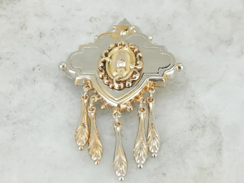 Silver Brooch With Gemstone Accents-Victorian Gold Fill Brooch with Monogramed Center