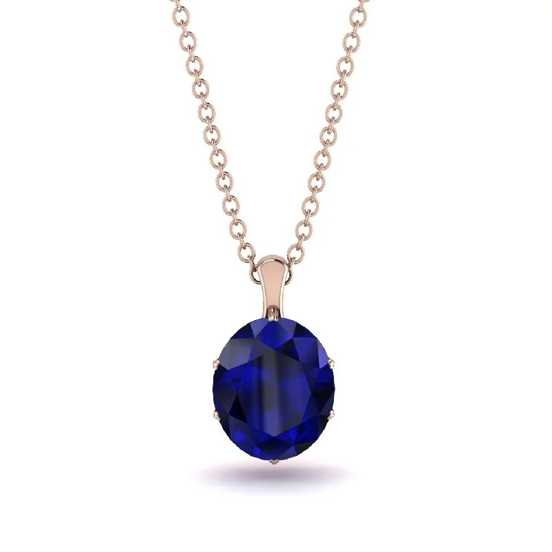 Vintage Gold Necklace for Special Occasions-Oval Sapphire Hidden Halo Necklace - Gemma No. 59