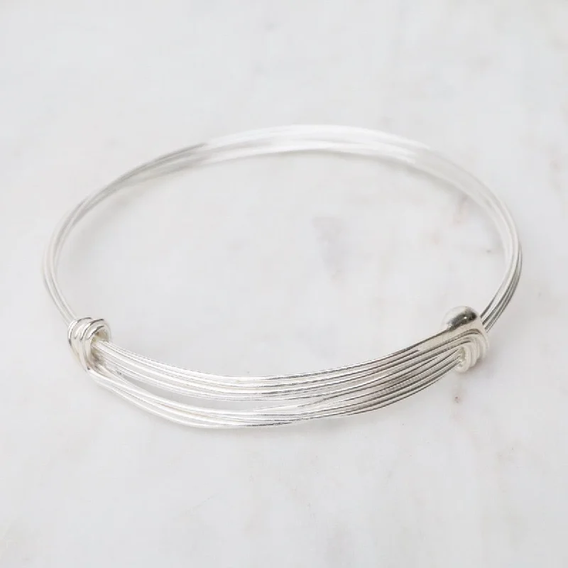 Elegant Gold Bangles with Engraved Initials-Elephant Hair Inspired Bangle - Shiny Sterling Silver - 7 Lines