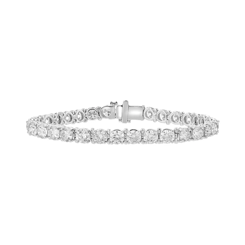 Simple Gold Bracelet with Diamond Inlays-14KT WHITE GOLD 13.29 CTW ROUND DIAMOND TENNIS BRACELET