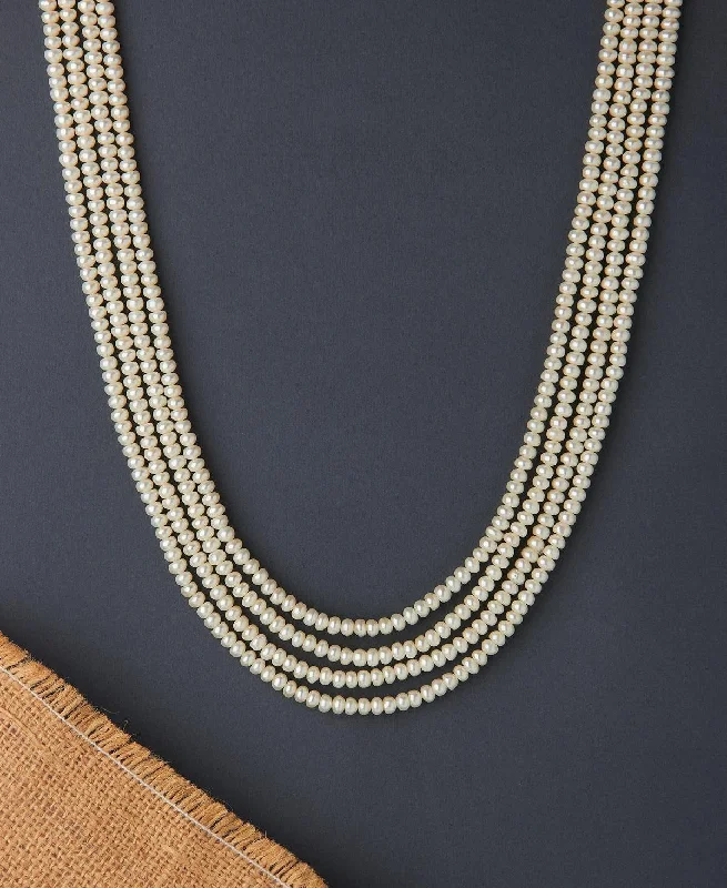 Sparkling Silver Necklace for Evening Look-Elegant 4 line Pearl Necklace