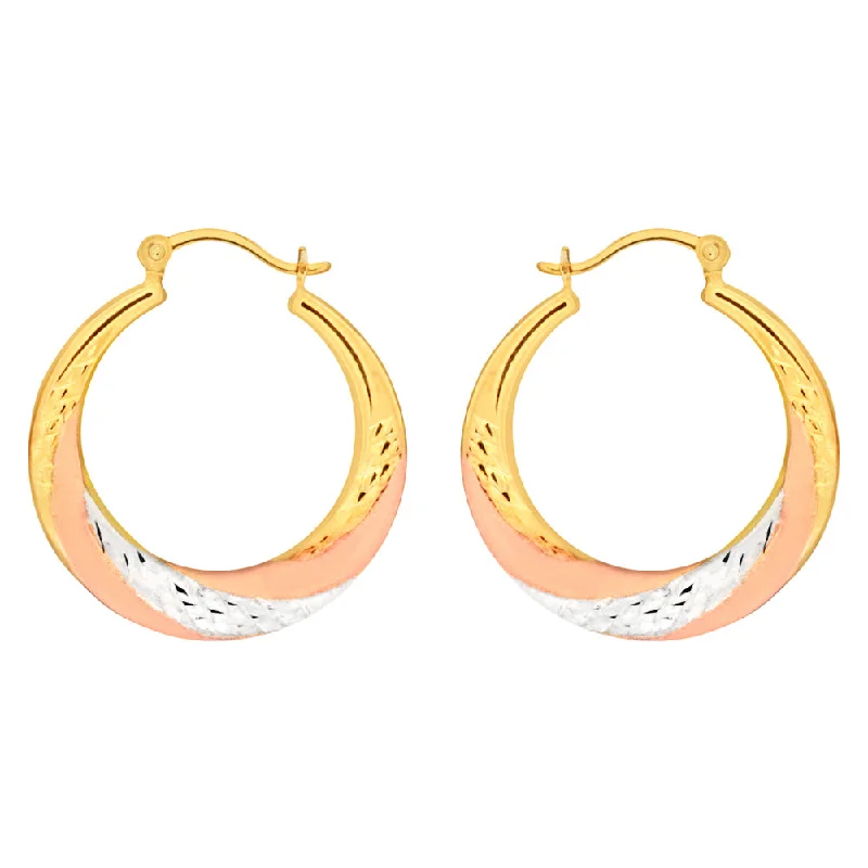 Fine Gold Hoop Earrings-9ct Yellow Gold, White Gold & Rose Gold Swirl Creole Hoop Earrings