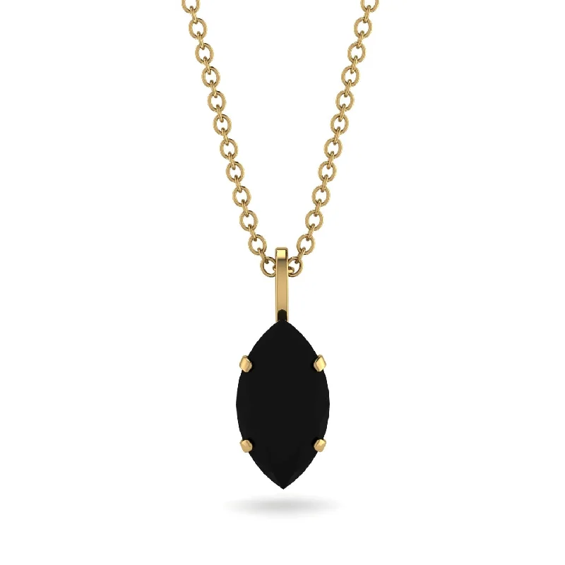 Simple Chain Necklace with Gemstone-Hidden Halo Marquise Black Diamond Necklace - Journey No. 37