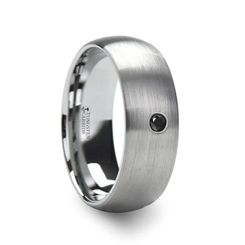 Custom Heart-shaped Engagement Ring with Gemstone-Thorsten PERSEID Tungsten Carbide Brushed Finish Domed Ring with Black Diamond - 6mm & 8mm