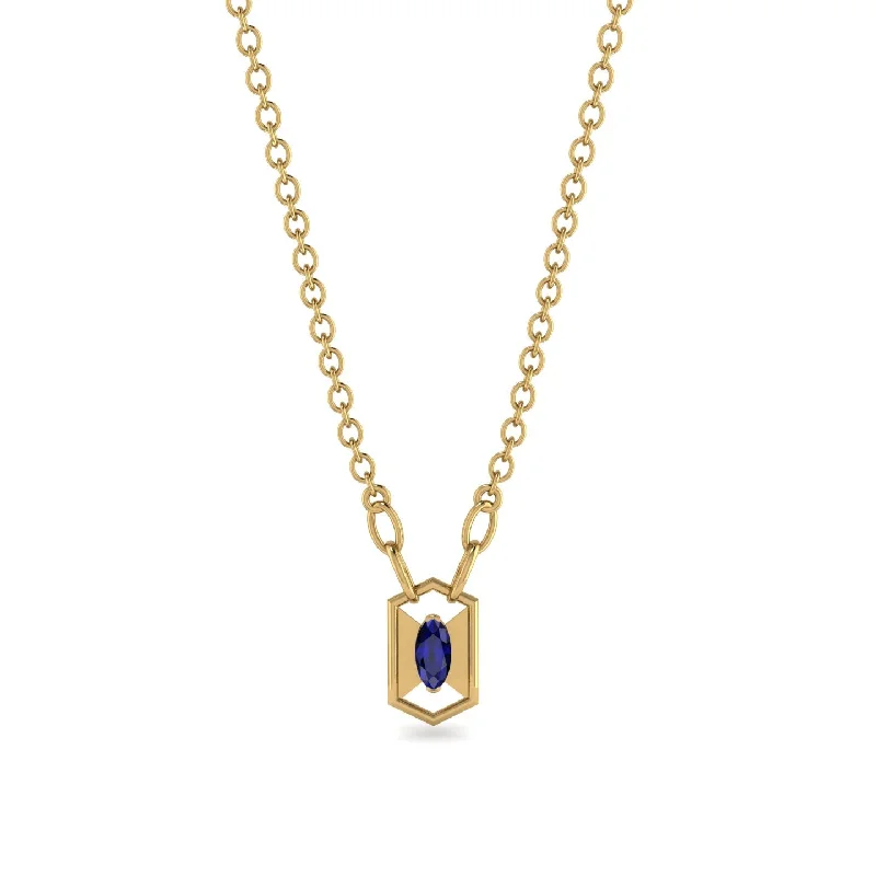 Modern Gold Necklace with Simple Pendant-Marquise Sapphire Geometrical Necklace - Aleena No. 13