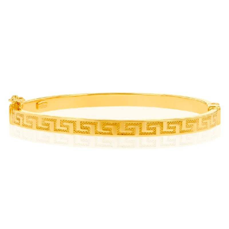 Elegant Gold Bangles with Birthstone Details-9ct Yellow Gold Greek Baby Bangle