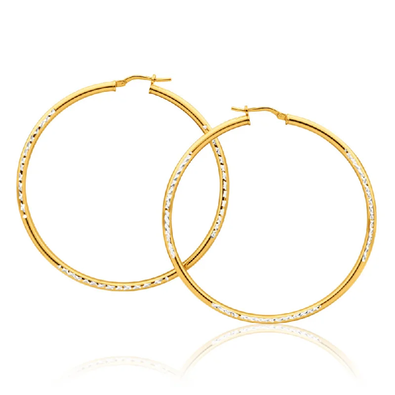 Custom Wedding Day Earrings-9ct Yellow Gold Silver Filled Simple Two Tone 50mm Hoop Earrings