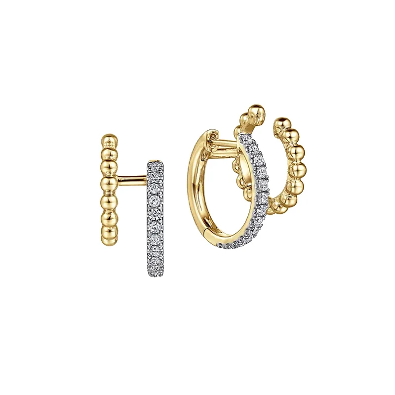 Statement Earrings for Bohemian Style-Gabriel 14K Yellow Gold Diamond Huggie and Bujukan Cuff Earrings