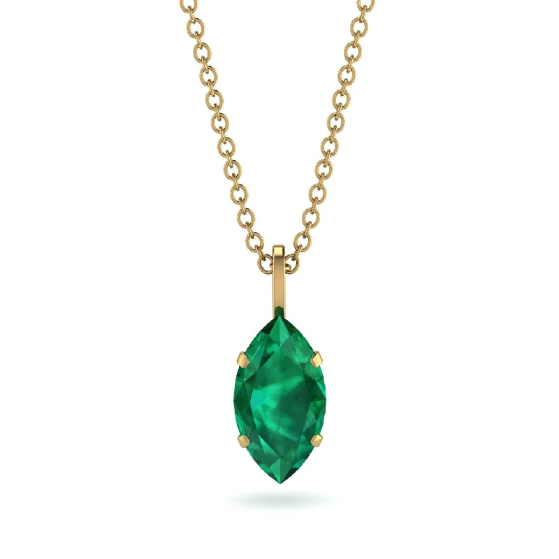 Luxury Gold Necklace with Emerald Stone-Hidden Halo Marquise Emerald Necklace - Journey No. 34