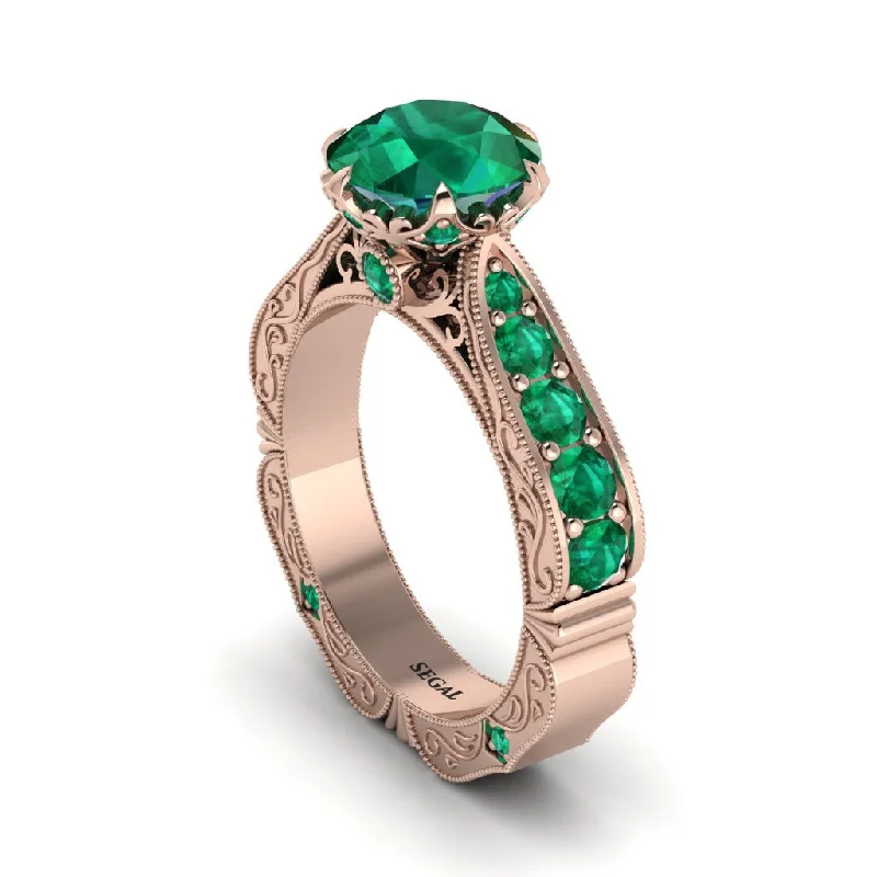 Personalized Couples’ Engagement Ring with Birthstones-Emerald Victorian Scroll Engagement Ring - Kehlani No. 20