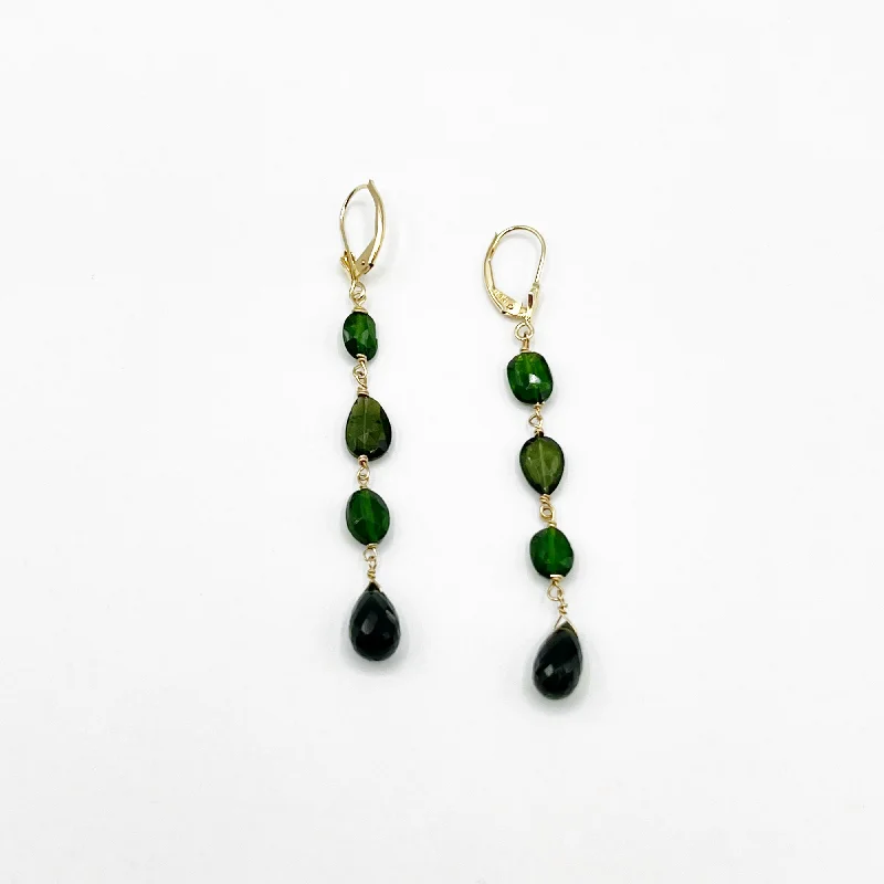 Handcrafted Pearl Drop Earrings-Deep Green Golden Tourmaline Drops Earrings