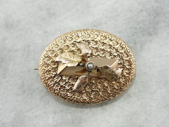 Brooch For Designer Jackets-Victorian Acorn and Leaves Brooch with Seed Pearl Detail