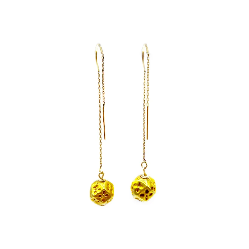 Stylish Earrings with Colored Gems-Golden  Filigree Balls Chain Drop Earrings