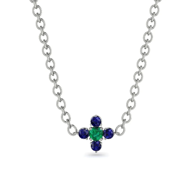 Sparkling Silver Necklace for Evening Look-Compass Emerald Necklace - Maren No. 66