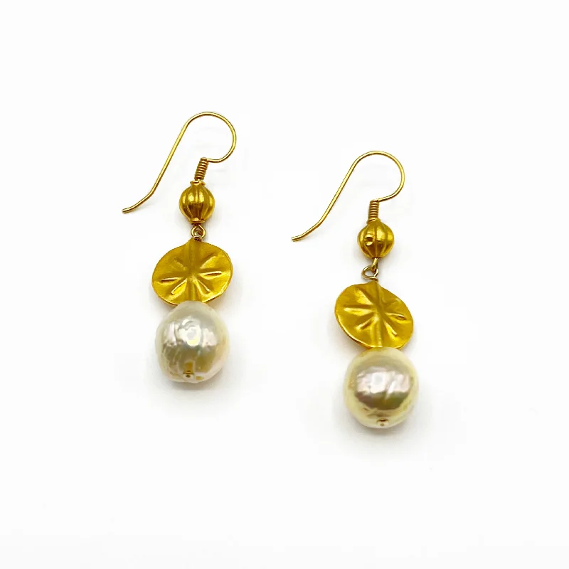 Customizable Gold Drop Earrings-Pink Gossamer Pearls With Gold Vermeil Beads Earrings