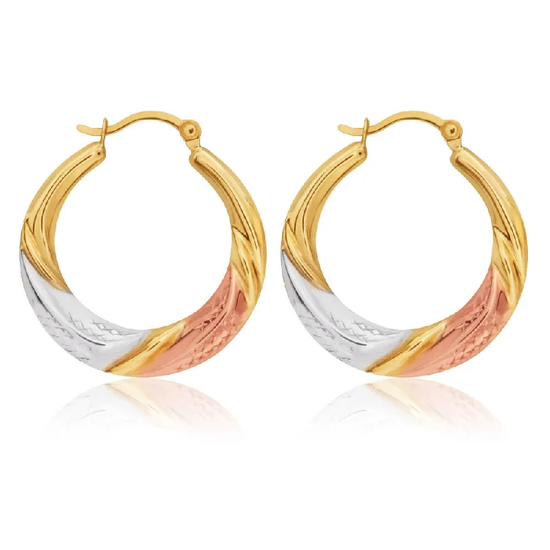 Colorful Gold Earrings for Spring-9ct Three tone twist Earrings