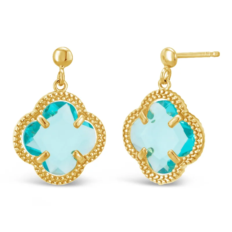 Luxury Gemstone Earrings for Weddings-9ct Gold Filled Blue Coloured Stud Drop Earrings