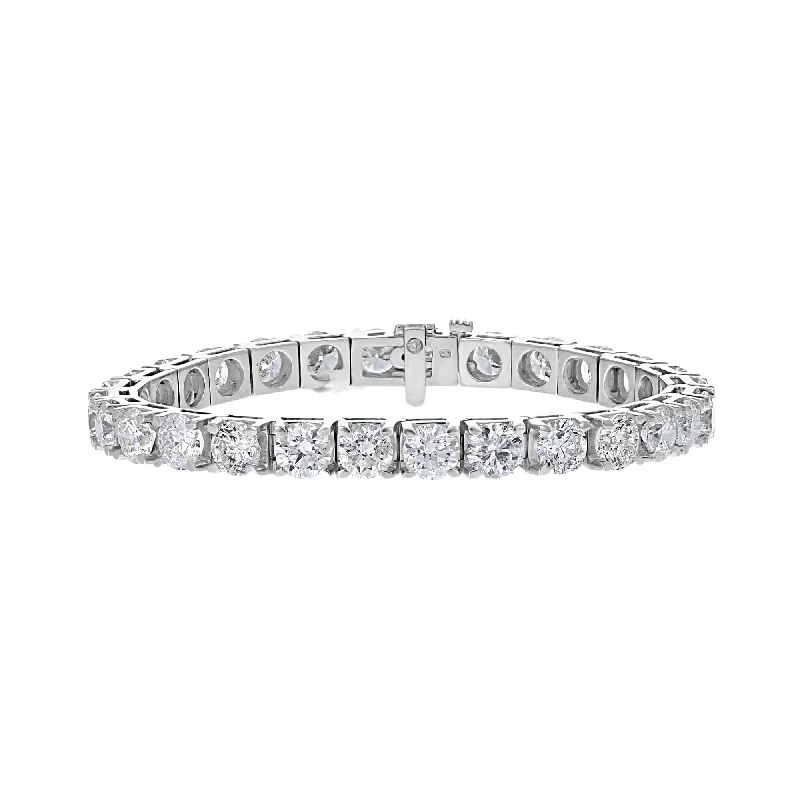 Personalized Silver Bracelet with Name Engraving-14KT WHITE GOLD 21 CTW ROUND DIAMOND TENNIS BRACELET