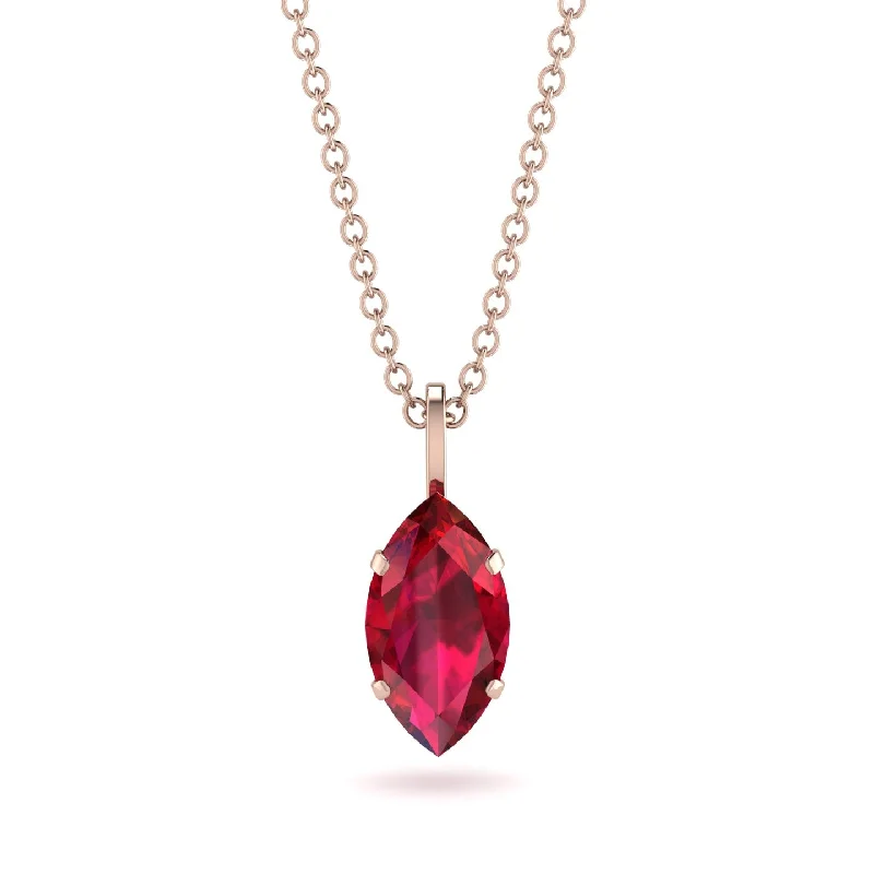 Layered Necklace with Silver Chains-Hidden Halo Marquise Ruby Necklace - Journey No. 41