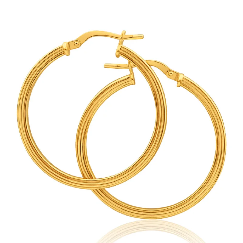 Dainty Silver Earrings for Women-9ct Yellow Gold Silver Filled Square Round 25 mm Hoop Earrings