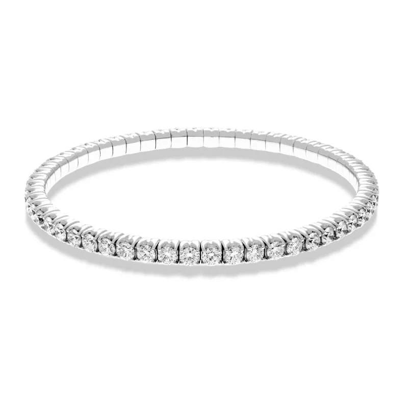 Customizable Bangle Set with Charm Customization-Hulchi Belluni 18K White Gold Tresore Stretch Tennis Bangle Bracelet, 6.00 Carats