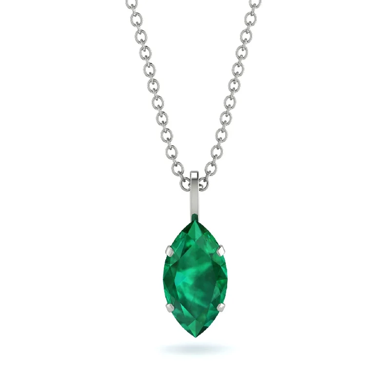 Personalized Birthstone Necklace for Women-Hidden Halo Marquise Emerald Necklace - Journey No. 66