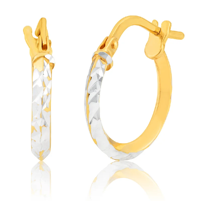 Artistic Dangle Earrings-9ct Yellow Gold Silver Filled 10mm Hoop Earrings With Diamond Cut Surface