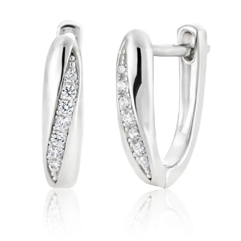 Large Diamond Hoop Earrings-Sterling Silver Rhodium Plated Zirconia Fancy Twist Huggie Earrings