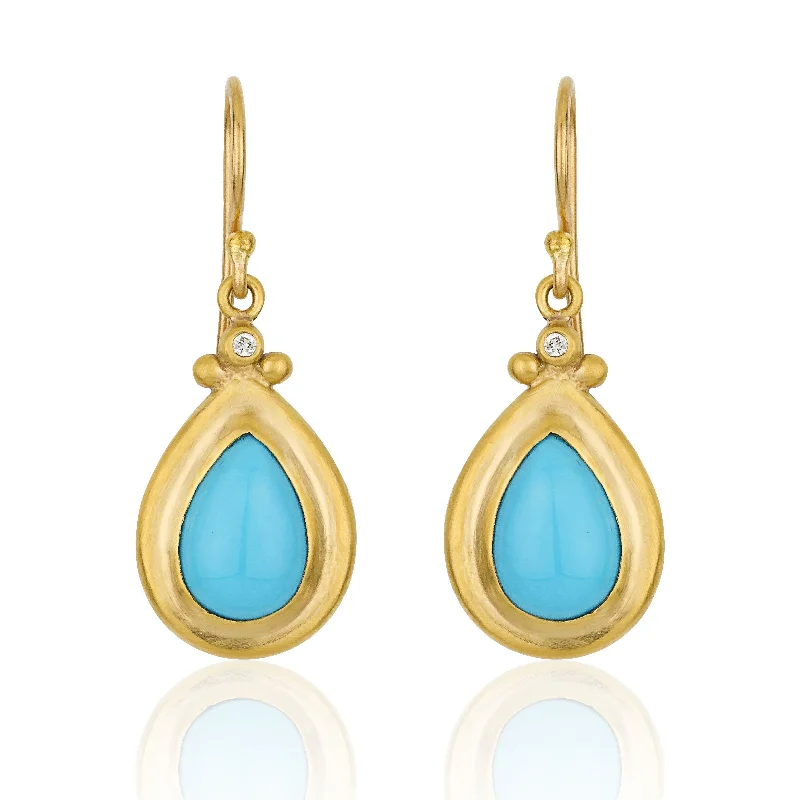 Custom Diamond Earrings for Brides-Lika Behar 24k Gold "Didyma" Sleeping Beauty Turquoise Drop Earrings DI-E-103-GDTQ