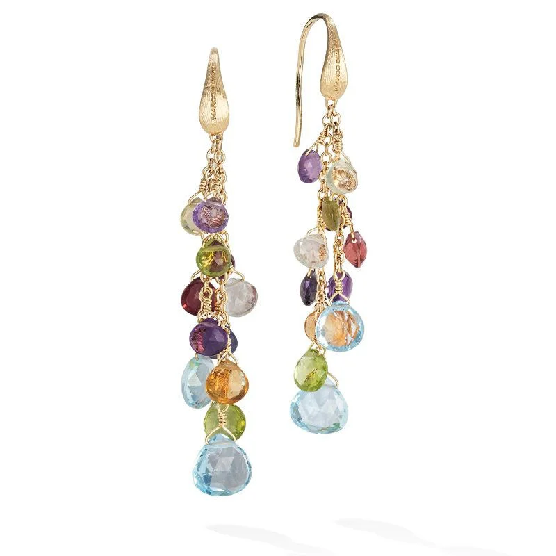 Bright Gold Earrings for Women-Marco Bicego 18k Yellow Gold Multi-Color Multi-Strand Paradise Earrings