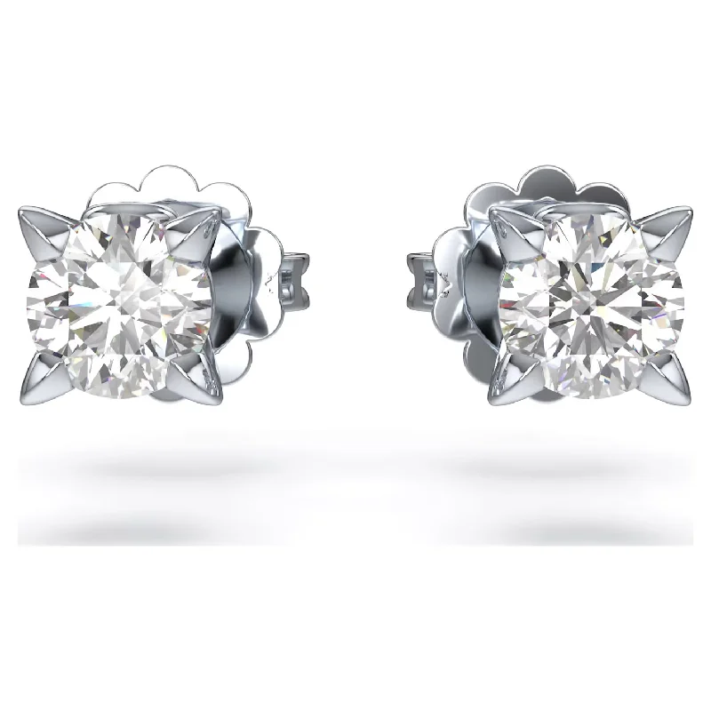 Sterling Silver Hoop Earrings-Swarovski Diamond Round Stud 14K White Gold Earrings .50ctw