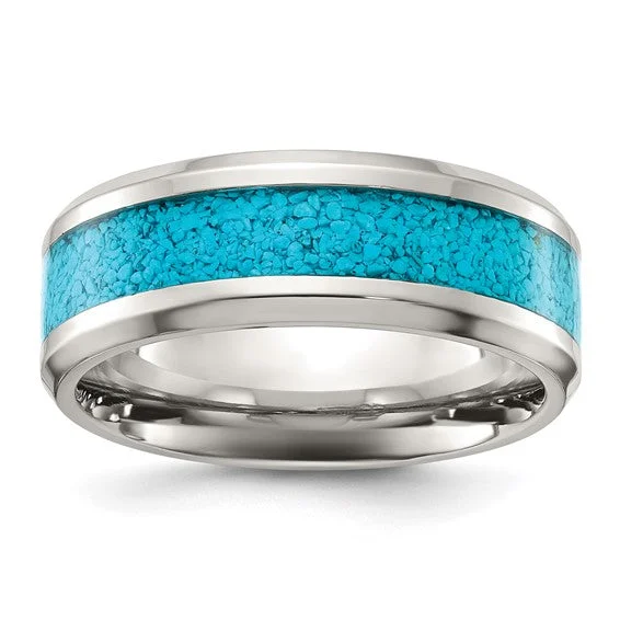 Unique Men’s Ring with Custom Gemstone Inlay-Titanium Turquoise Inlay 8mm Band