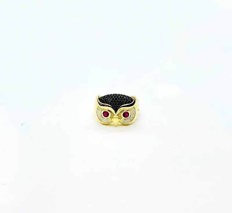 Personalized Engagement Ring for Couples with Date-Owl Face CZ Ring (14K).