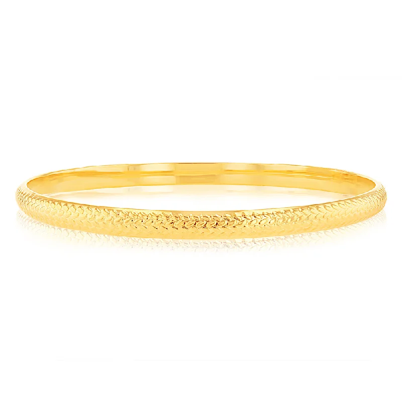 Custom Rose Gold Bangles for Anniversary Gifts-9ct Yellow Gold Silverfilled Fancy Half Round Patterned Bangle