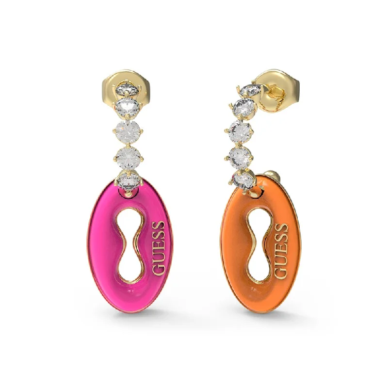 Colorful Acrylic Earrings for Teens-Guess Gold Plated Stainless Steel 30mm Pendant Rainbow Earrings