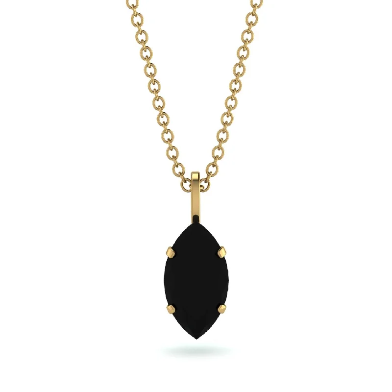 Trendy Beaded Necklace for Summer-Hidden Halo Marquise Black Diamond Necklace - Journey No. 22