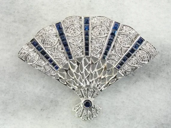 Luxury Brooch For Suits-Sapphire and Diamond Fan Brooch