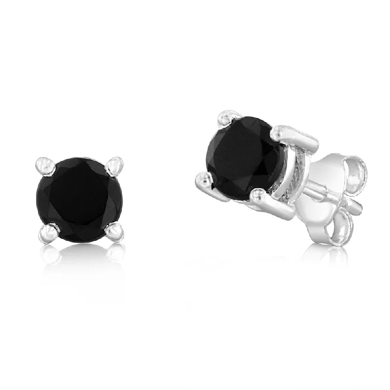 Classic Gold Stud Earrings-Sterling Silver Natural Black Onyx 5mm Stud Earrings