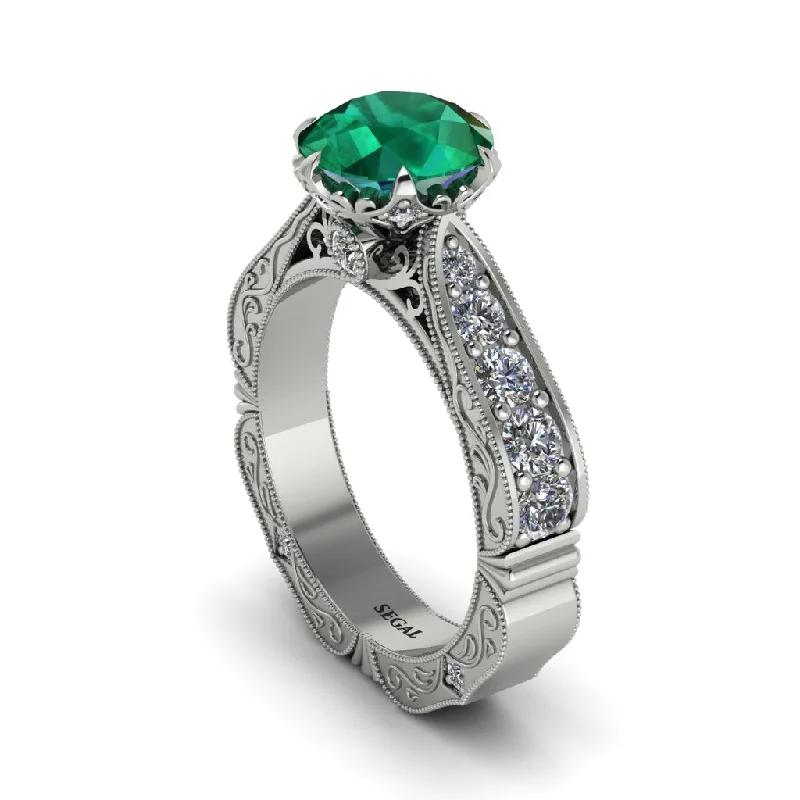 Trendy Customizable Ring for Special Anniversaries-Emerald Victorian Scroll Engagement Ring - Kehlani No. 6