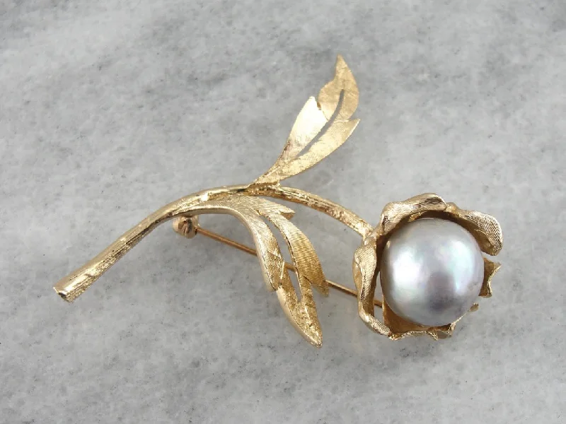 Colorful Brooch For Summer Dresses-Bold Gold & Vintage Baroque Pearl Floral Brooch, Large Mid Century Statement Brooch