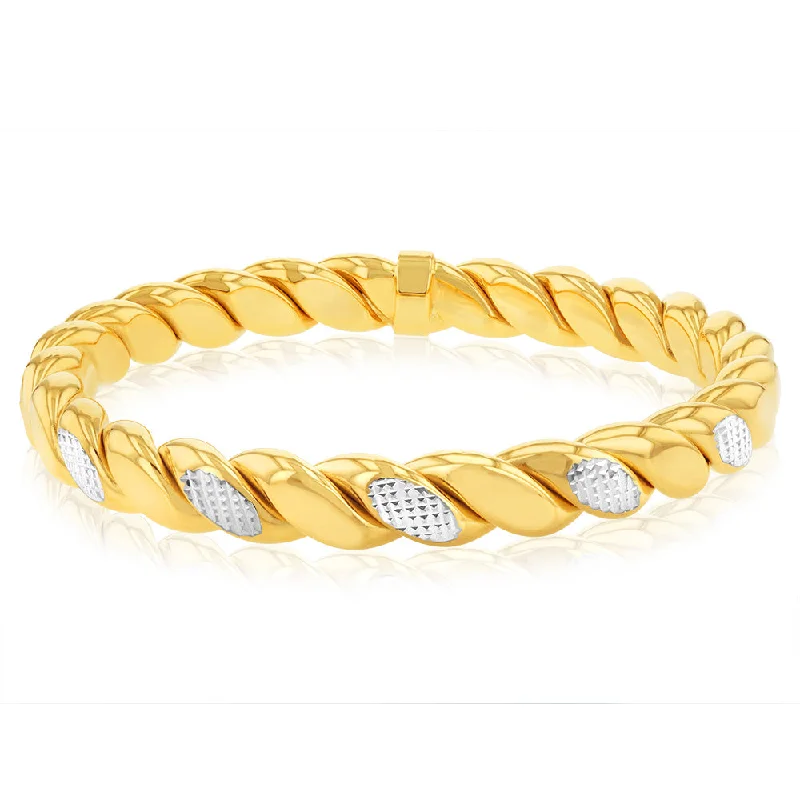 Trendy Silver Bangles with Colorful Gemstones-9ct Yellow Gold Silverfilled Fancy Diamond Cut Twisted Bangle