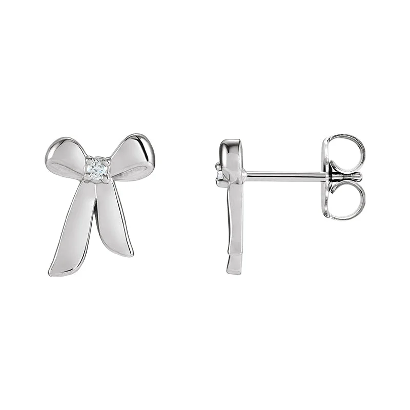 Simple Hoop Earrings for Men-14K White Gold .03 CTW Natural Diamond Bow Earrings