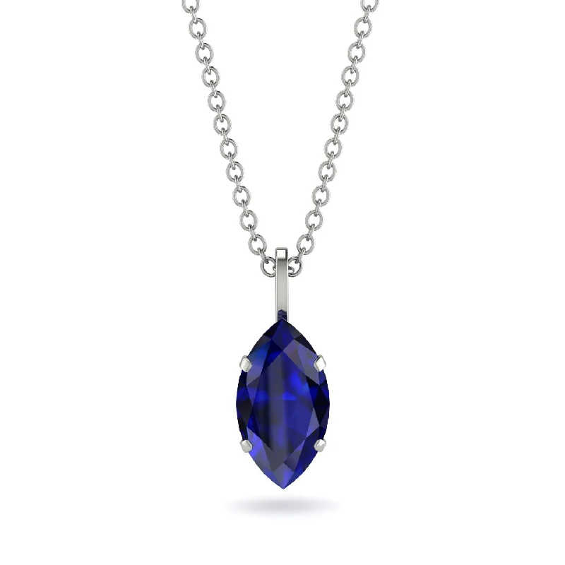 Customizable Heart Necklace for Weddings-Hidden Halo Marquise Sapphire Necklace - Journey No. 45