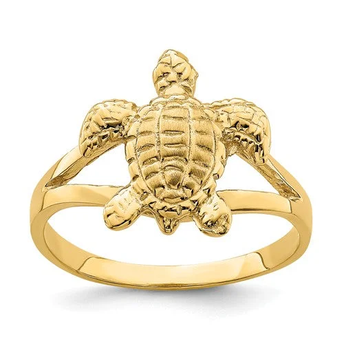 Custom Men’s Ring with Onyx and Diamond Accent-14k Yellow Gold Solid Textured Sea Turtle Ring