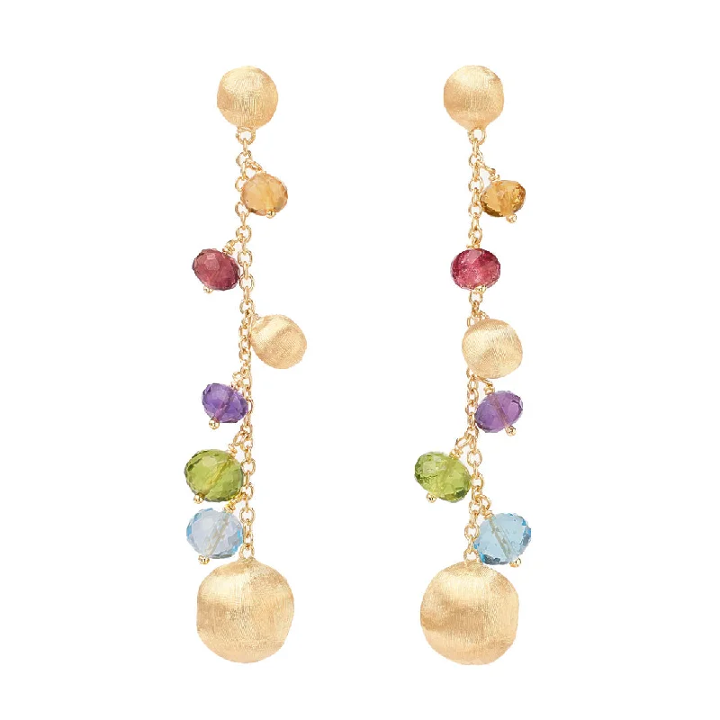 Cute Butterfly Earrings for Kids-Marco Bicego Africa 18K Yellow Gold Mixed Gemstone Duster Earrings