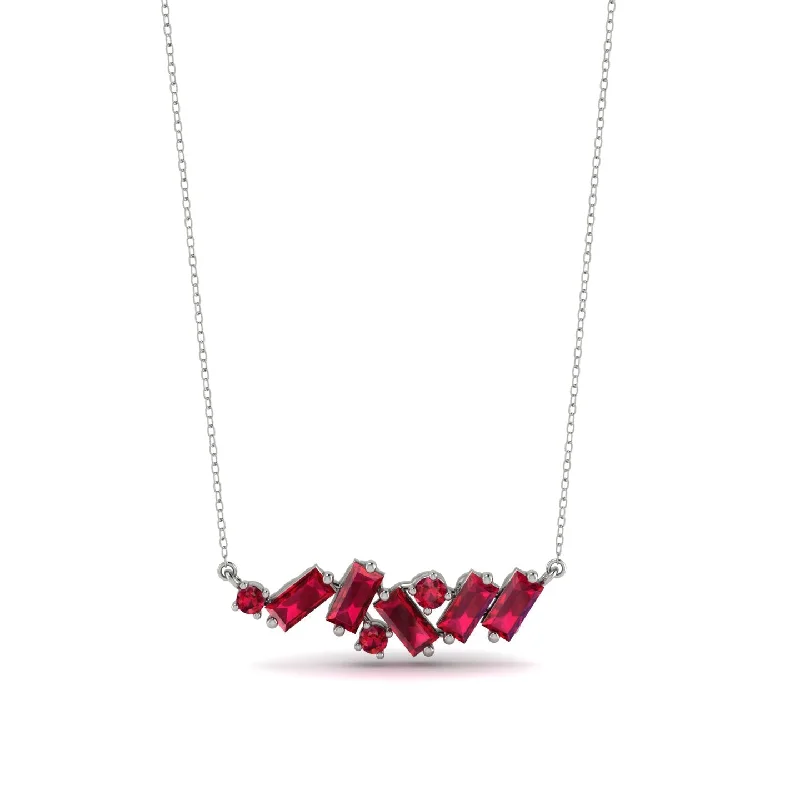 Designer Necklace with Colorful Gemstones-Baguette Ruby Necklace - Arielle No. 57