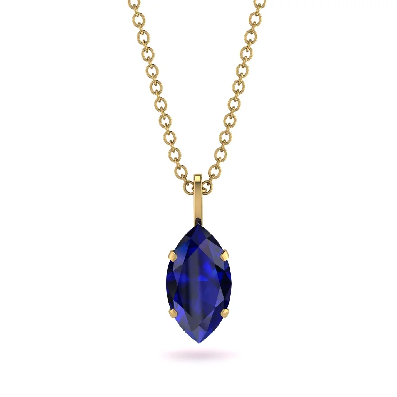 Vintage Gold Pendant Necklace for Brides-Hidden Halo Marquise Sapphire Necklace - Journey No. 58